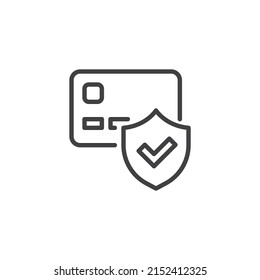 Secure transaction line icon. linear style sign for mobile concept and web design. Payment card protection shield outline vector icon. Symbol, logo illustration. Vector graphics
