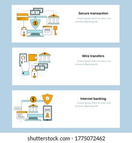 Sichere Transaktion, Überweisungen, Internet-Banking. Vektorvorlage für Website, mobile Website, Landing Page, ui.