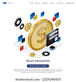 Secure transactions, financial security, money protection, bank account control 3d isometric vector concept illustration