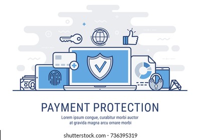 Secure Transactions And Payments Protection. Vector Illustration Modern  Thin Line Design.