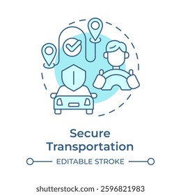 Secure transportation soft blue concept icon. Safe journey options for tourist. Travel management service. Round shape line illustration. Abstract idea. Graphic design. Easy to use in presentation