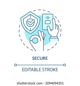 Secure turquoise concept icon. Safe payment. Wireless solution. System abstract idea thin line illustration. Isolated outline drawing. Editable stroke. Roboto-Medium, Myriad Pro-Bold fonts used