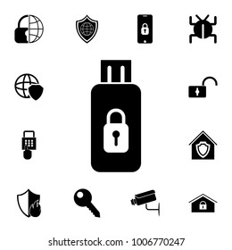 Secure Usb drive icon. Set of cybersecurity icons. Signs, outline symbols collection, simple icons for websites, web design, mobile app, info graphics on white background