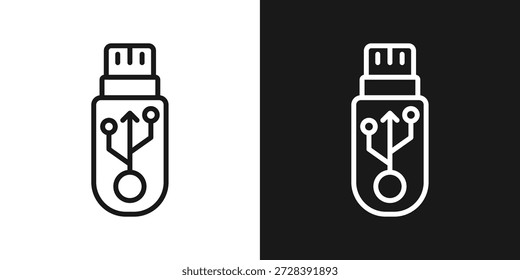 Ícone Usb Seguro Em Estilo De Linha Preto-E-Branco