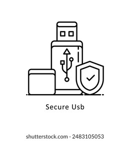 Secure USB vector  outline icon style illustration. Symbol on White background EPS 10 File
