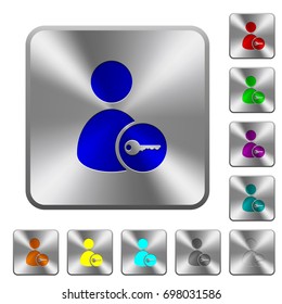 Secure user account engraved icons on rounded square glossy steel buttons