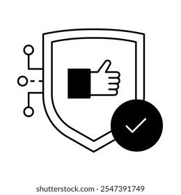 Secure User Approval Icon – Shield with Circuit and Thumbs Up, Representing Feedback Protection, Secure Decisions, and User Trust
