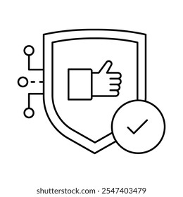 Secure User Approval Icon – Shield with Circuit and Thumbs Up, Representing Feedback Protection, Secure Decisions, and User Trust
