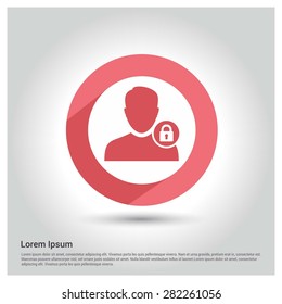 Secure User Icon, Circle Long shadow pictogram icon on gray background.