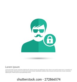 Secure User Icon, pictogram icon on white background. Simple flat metro design style. half shade cut icon. Flat design style. Vector illustration