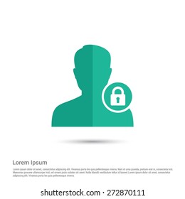 Secure User Icon, pictogram icon on white  background. Simple flat metro design style. half shade cut icon. Flat design style. Vector illustration