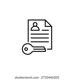 Secure User Profile Document With Key Access Outline Icon