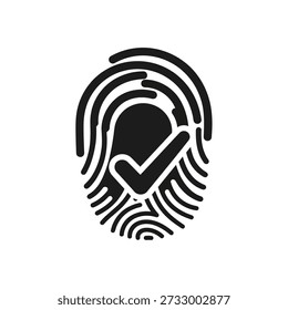 Conceito de identidade seguro e verificado com ícone de impressão digital aprovado