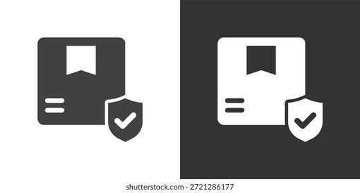 Icono de entrega de paquetes segura y verificada. Icono de la serie de glifos sólidos
