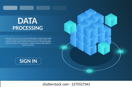Secure virtual data processing protect storage internet technology concept vector illustration