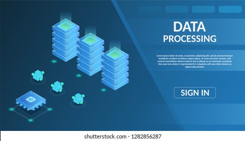 Secure virtual data processing protect storage internet technology concept vector illustration