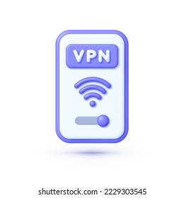 Concepto de conexión VPN segura en 3d con fondo blanco. Información general sobre la conectividad de red privada virtual. Tecnología de internet de seguridad, seguridad de datos. Ilustración del vector 3d