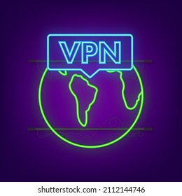 Secure VPN connection concept. Neon style. Virtual private network connectivity overview. Vector stock illustration.