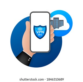 Secure VPN connection concept. Virtual private network connectivity overview. Vector stock illustration.