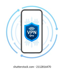 Secure VPN connection concept. Virtual private network connectivity overview. Vector stock illustration.