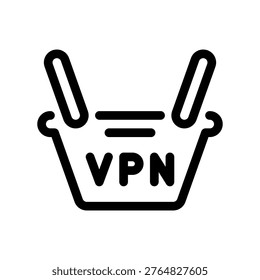 Secure VPN E-commerce Shopping Basket Outline Vector Graphic