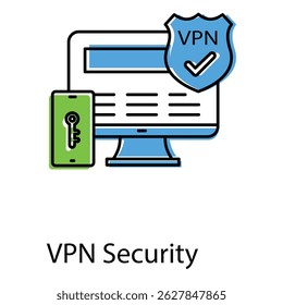 Diseño seguro del icono del Vector VPN que representa la privacidad y el cifrado de la red