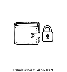 Icono de billetera segura con candado Doodle