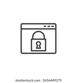 Secure web browsing line icon. Outline icon of a browser window with padlock, symbolizing protected internet use. Vector line icon symbol for online privacy.