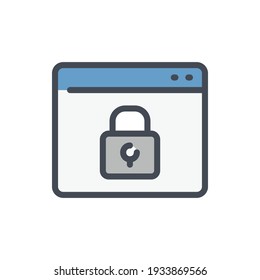 Icono de línea de color de protección segura del sitio web y de Internet. Página web con el símbolo de color del contorno del vector de bloqueo.