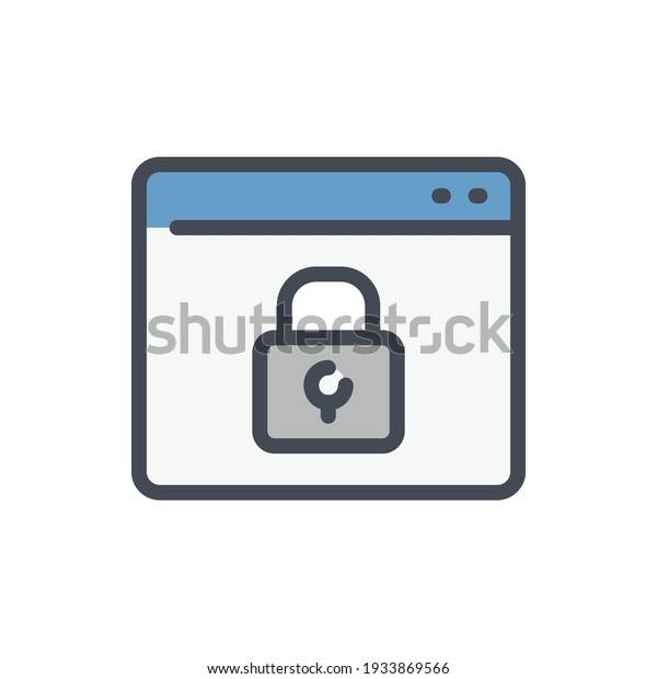 Secure website and internet\
protection color line icon. Webpage with lock vector outline\
colorful sign.