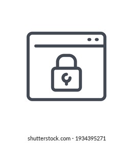 Secure website and internet protection line icon. Webpage with lock vector outline sign.