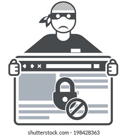 Secure website - internet swindler (hacker) and browser window