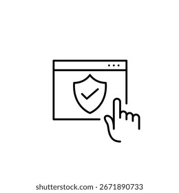 Sitio web seguro, página verificada, contenido de confianza, plataforma aprobada. Contenido protegido. Icono de Vector de trazo perfecto y editable