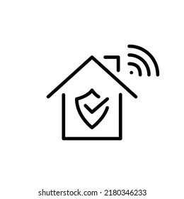 WiFi seguro en casa. Icono de trazo de píxeles perfecto, modificable