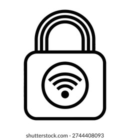 Secure wireless network connection symbol illustrated with modern lock design featuring concentric rings and signal waves inside