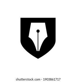 Secure Writer Logo concept simple pen with shield Vector Template Design Icon illustration 