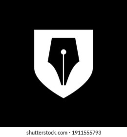 Secure Writer Logo concept simple pen with shield Vector Template Design Icon illustration 