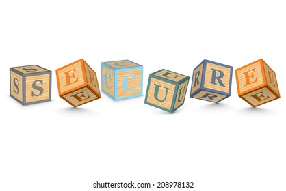 SECURE written with alphabet blocks - vector illustration