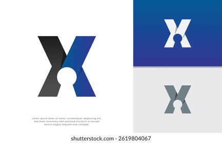 Secure X Keyhole Logo. Modern logo design integrates the letter X with a keyhole. Symbolizes security, solutions and access, ideal for businesses focused on safety, technology, or innovative solutions