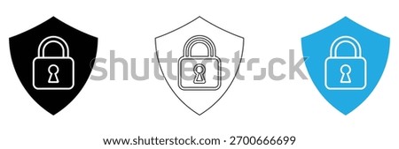 Secure your digital world with this bold shield and lock icon set, symbolizing protection, safety, and trust for modern businesses and personal data.