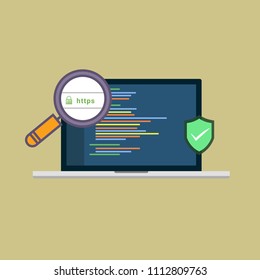 Secure your site with HTTPS, flat style secured ssl shield symbols, protected safe data encryption technology, https certificate privacy sign, protected payment idea, secure network connection.