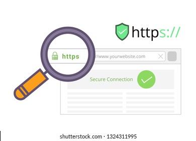 Secure Your Site With HTTPS / SSL, Internet Communication Protocol That Protects The Integrity And Confidentiality Of Data Between The User's Computer And The Site. Url Browser Vector Illustration