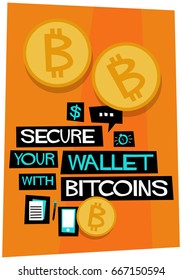 Secure Your Wallet With Bitcoins Poster In Flat Style Retro Design