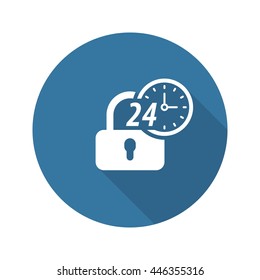 Secured 24-hour Icon. Flat Design.