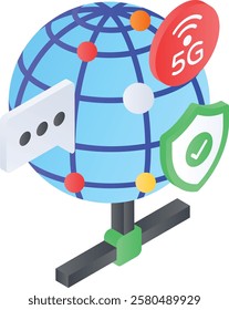 Secured 5G network connections isometric concept, T5 Broadband Line vector icon design, Web hosting service Symbol, Computing machines Sign, Internet Application Management stock illustration