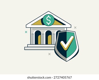 Secured banking vector detailed icons set, deposit money savings protection, financial risk and safety, account protect.