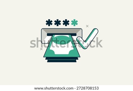 Secured cash withdrawal from ATM vector detailed icon, safe cash out from credit card.
