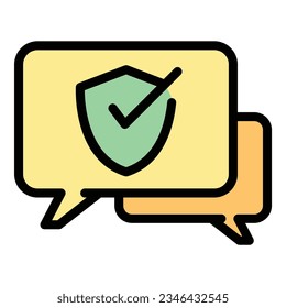 Secured chat icon outline vector. Antivirus data. Firewall safety color flat