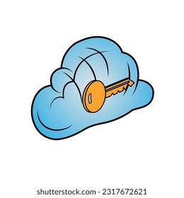 Nube segura con clave y una ilustración de seguridad en la nube