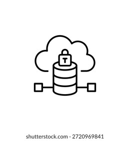 Secured Cloud Storage With Server Outline Icon Concept